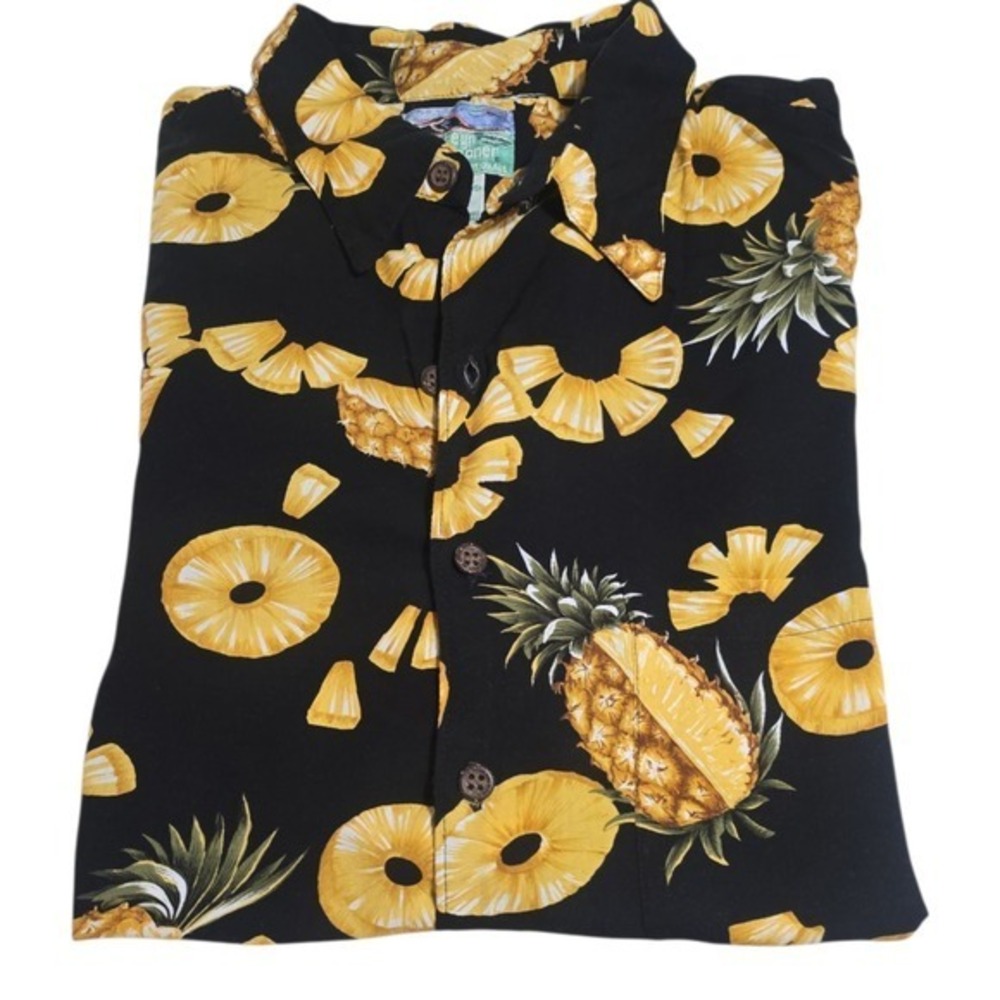 REYN SPOONER Men's Golden Juicy‎ Pineapple Hawaiian Aloha Shirt Black L - Picture 3 of 7